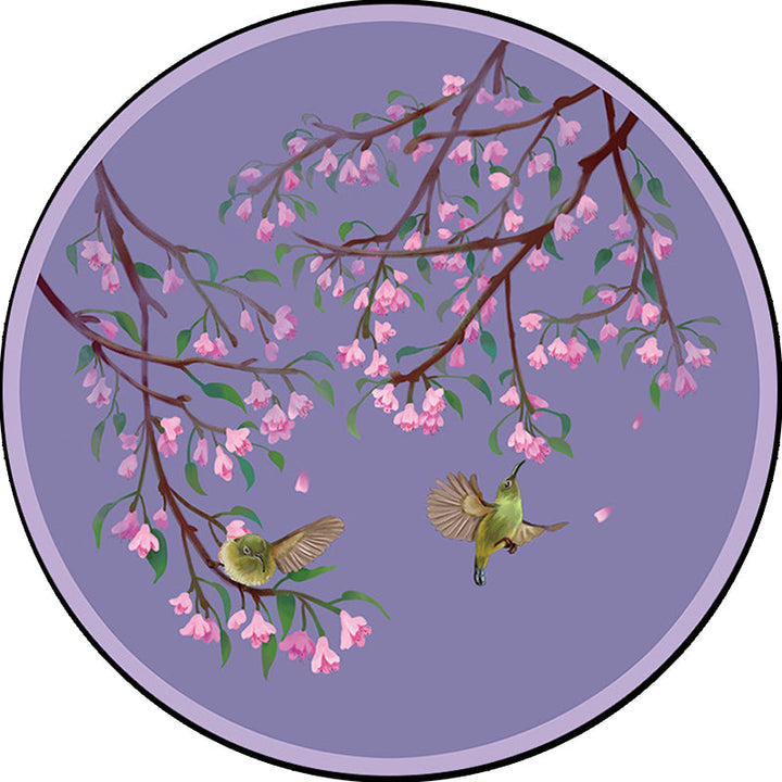 BowLift | Purple Oriental Carpet Polyester Flower and Bird Motif Carpet Washable With Non-Slip Back Carpet for Bedroom