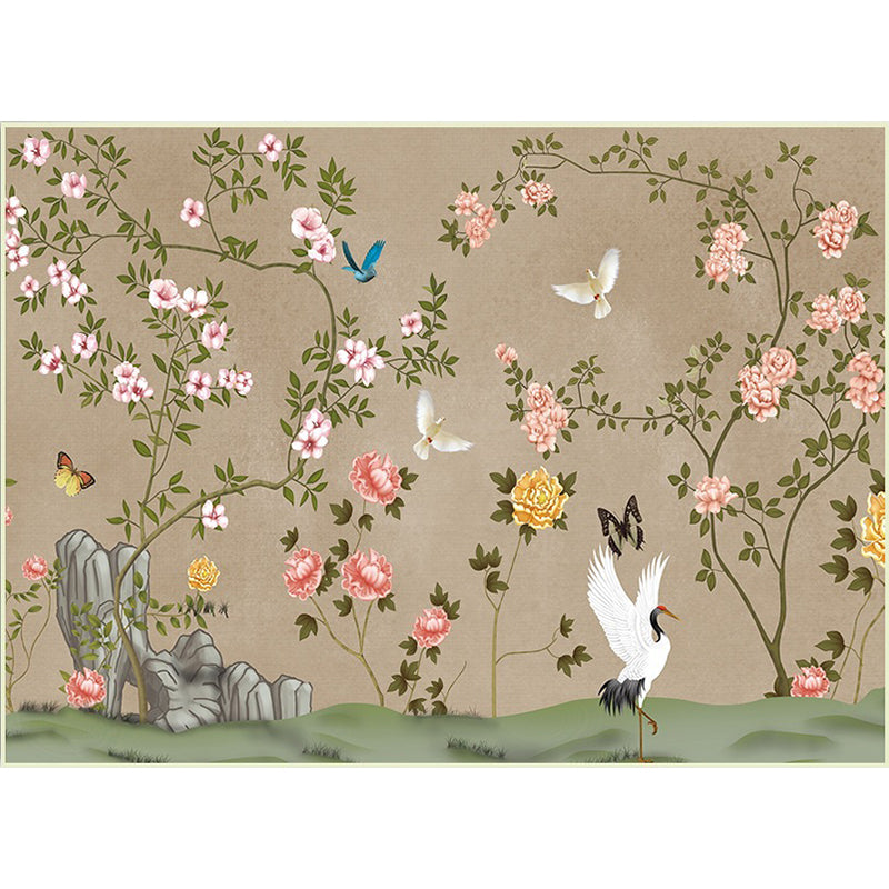 BowLift | Vintage Floral Pattern Carpet with Bird and Leaf Khaki Polyester Carpet Machine Washable Non-Slip Area Rug for Living Room