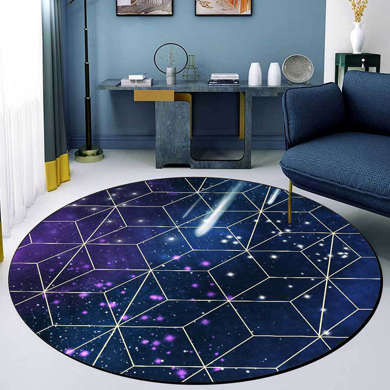 New Arrivals Modern Rug in Blue Outer Space Galaxy Geometric Pattern Rug Polyester Washable Rug for Home Decor | Bowlift