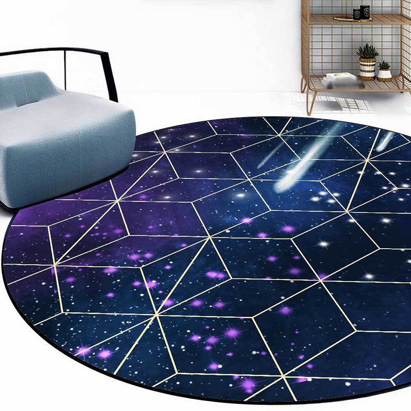 New Arrivals Modern Rug in Blue Outer Space Galaxy Geometric Pattern Rug Polyester Washable Rug for Home Decor | Bowlift