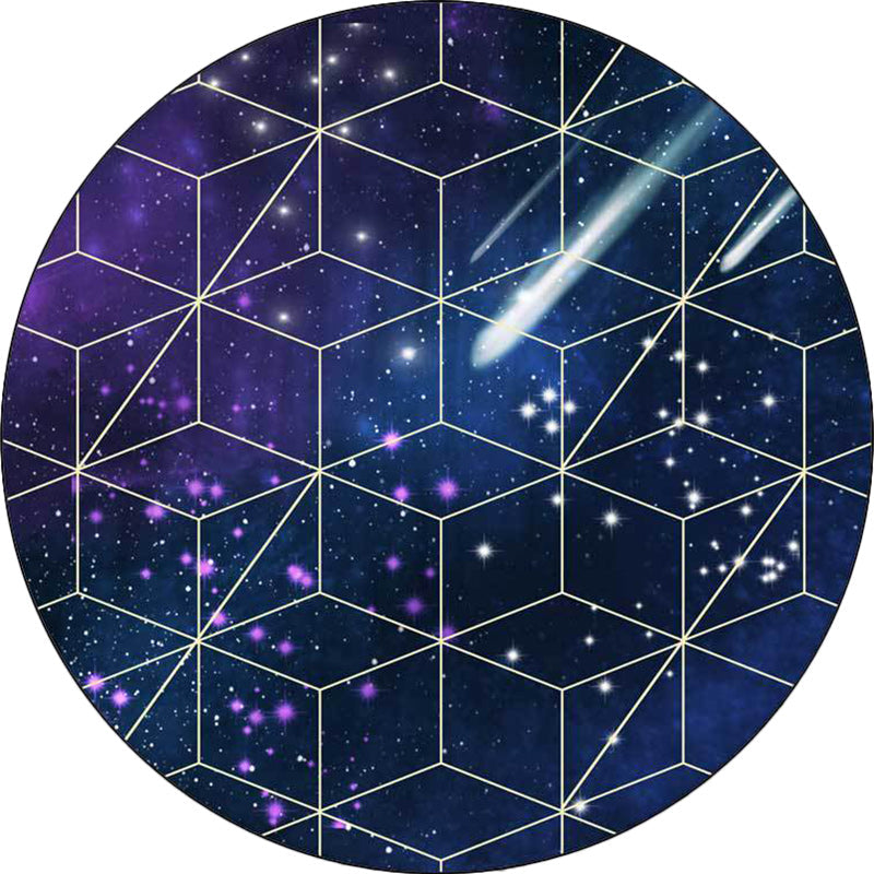 New Arrivals Modern Rug in Blue Outer Space Galaxy Geometric Pattern Rug Polyester Washable Rug for Home Decor | Bowlift
