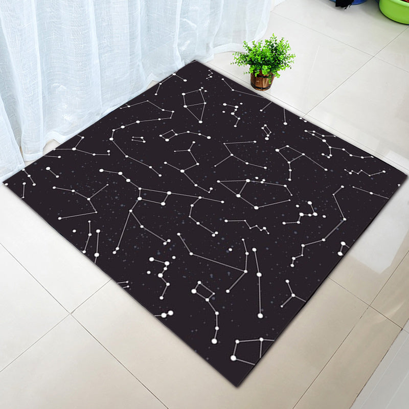 Modern living room rug in black with print of the outer space constellation pattern rug polyester washable rug for the area | Bowlift