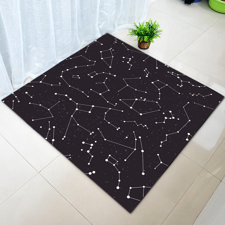 Modern living room rug in black with print of the outer space constellation pattern rug polyester washable rug for the area | Bowlift