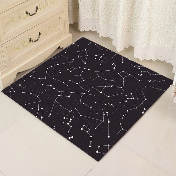 Modern living room rug in black with print of the outer space constellation pattern rug polyester washable rug for the area | Bowlift