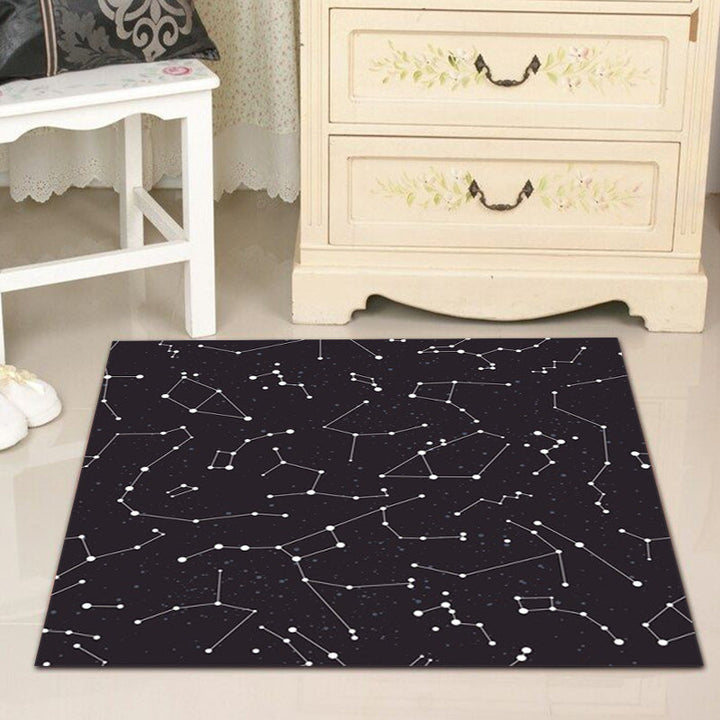Modern living room rug in black with print of the outer space constellation pattern rug polyester washable rug for the area | Bowlift