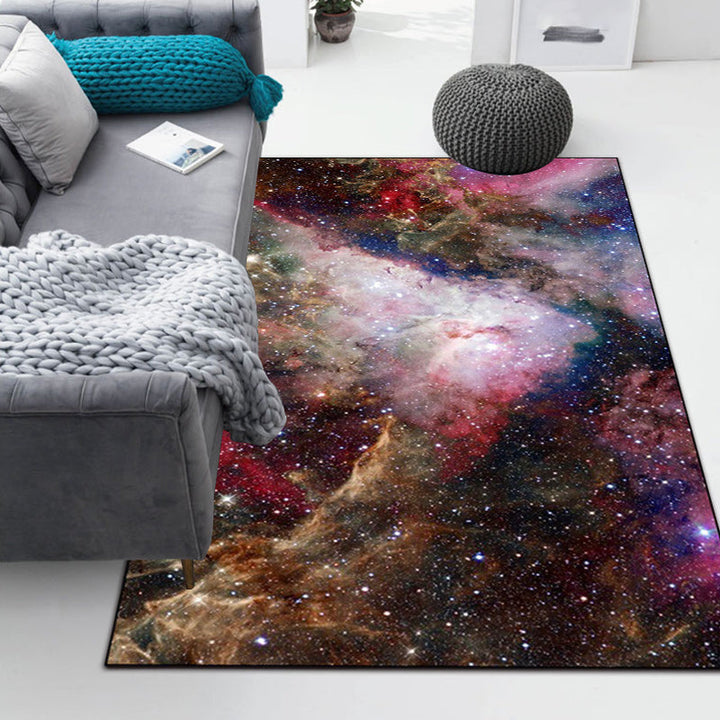 Pink and Brown Bedroom Rug Modern Space Nebula Pattern Rug Polyester Pet-Friendly Rug | Bowlift