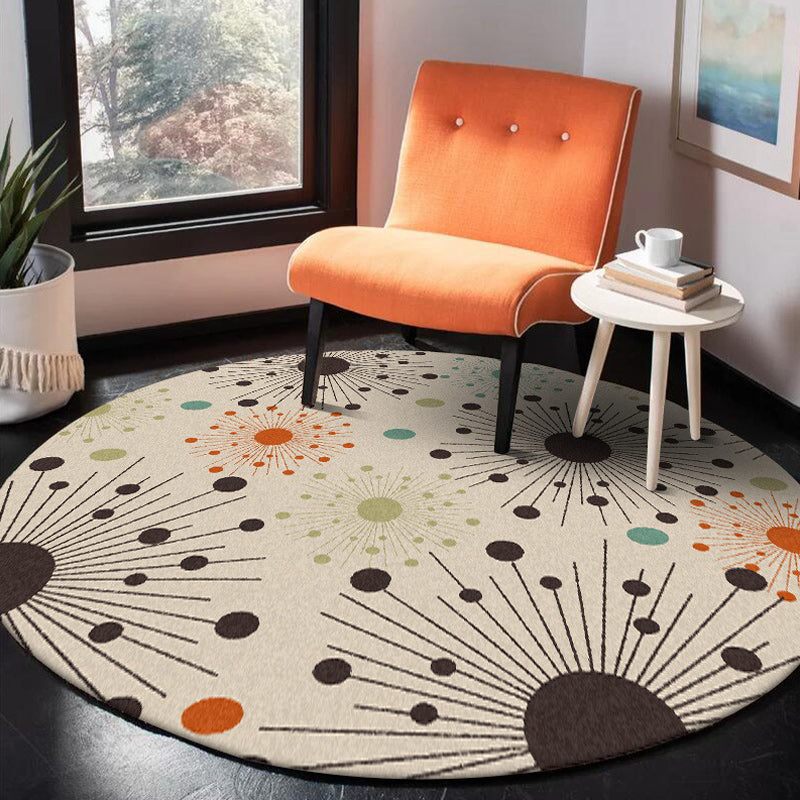 Modern living room rug in ivory with dots and lines pattern rug polyester stain-resistant area rug | Bowlift