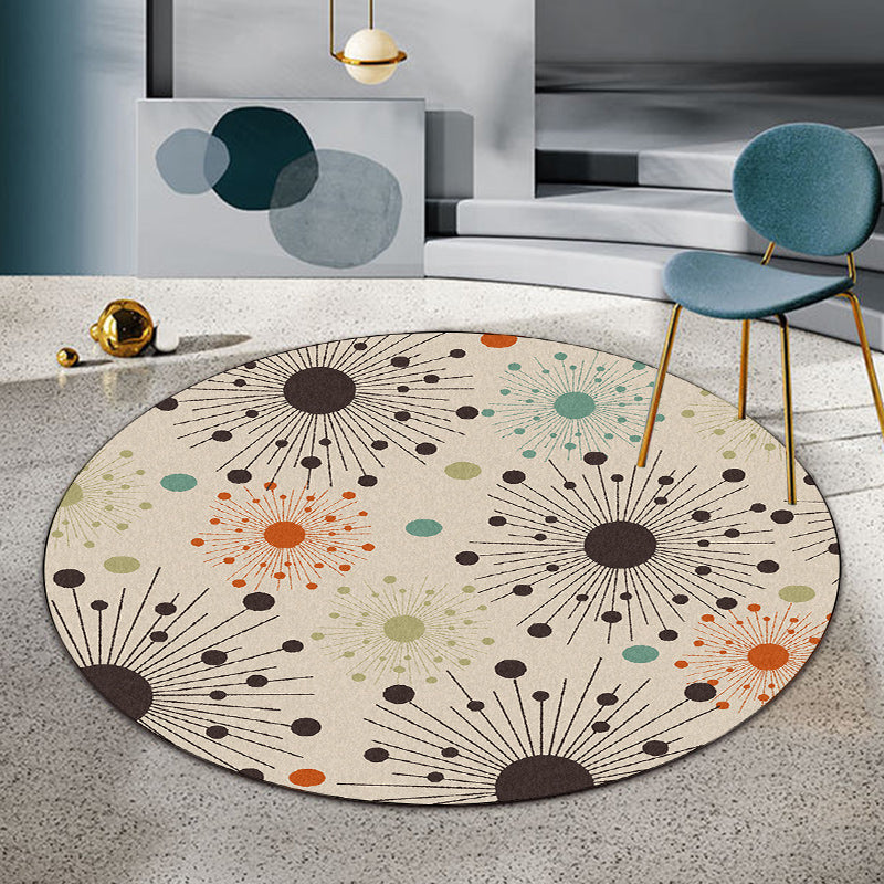 Modern living room rug in ivory with dots and lines pattern rug polyester stain-resistant area rug | Bowlift