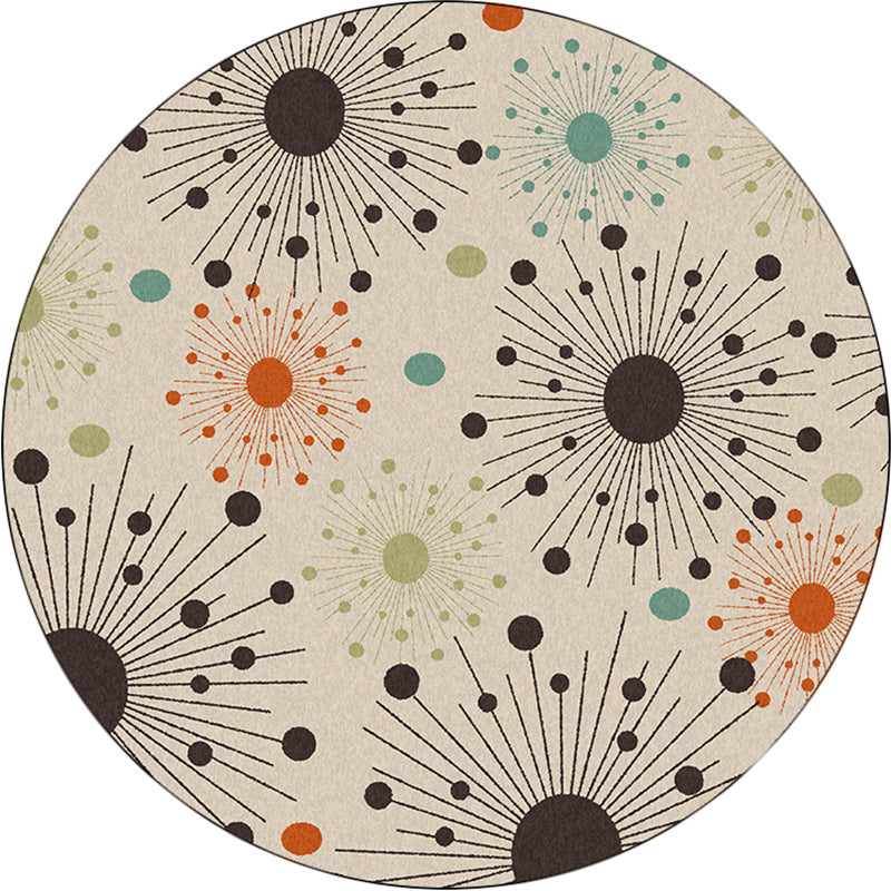 Modern living room rug in ivory with dots and lines pattern rug polyester stain-resistant area rug | Bowlift