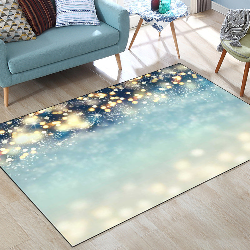 Modern living room rug in blue glitter print rug polyester machine washable pet-friendly rug | Bowlift