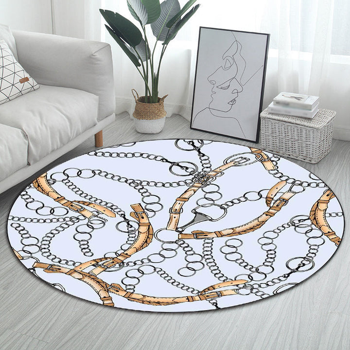 New Modern Rug in Blue Chain Belt Pattern Rug Polyester Washable Non-Slip Back Rug for Home Decor | Bowlift