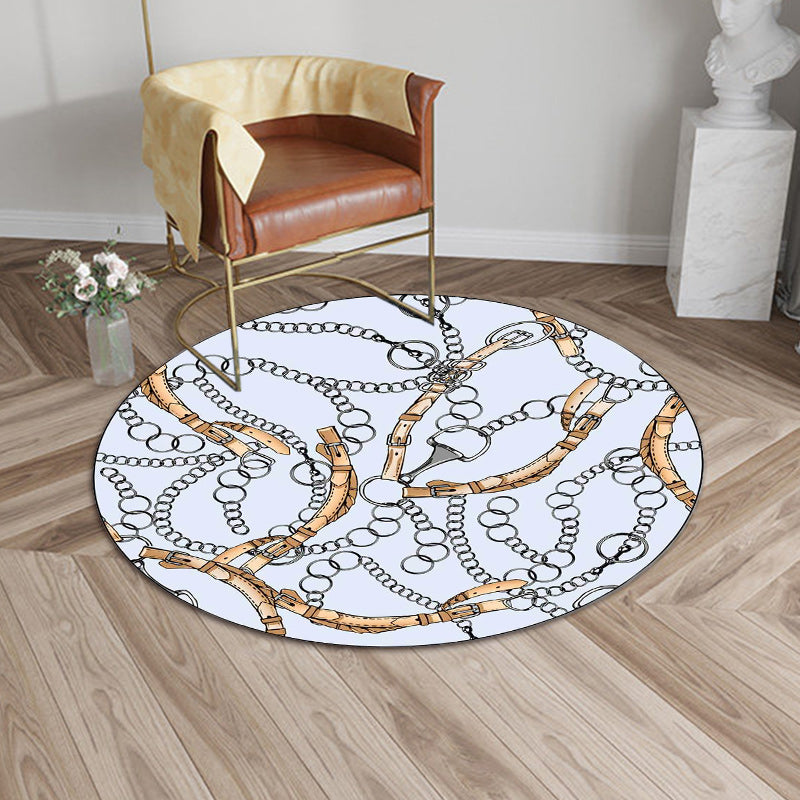 New Modern Rug in Blue Chain Belt Pattern Rug Polyester Washable Non-Slip Back Rug for Home Decor | Bowlift