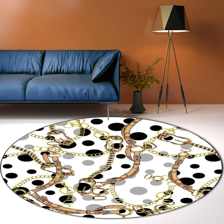 Modern living room rug in white strap chain dots print rug polyester stain-resistant area rug | Bowlift