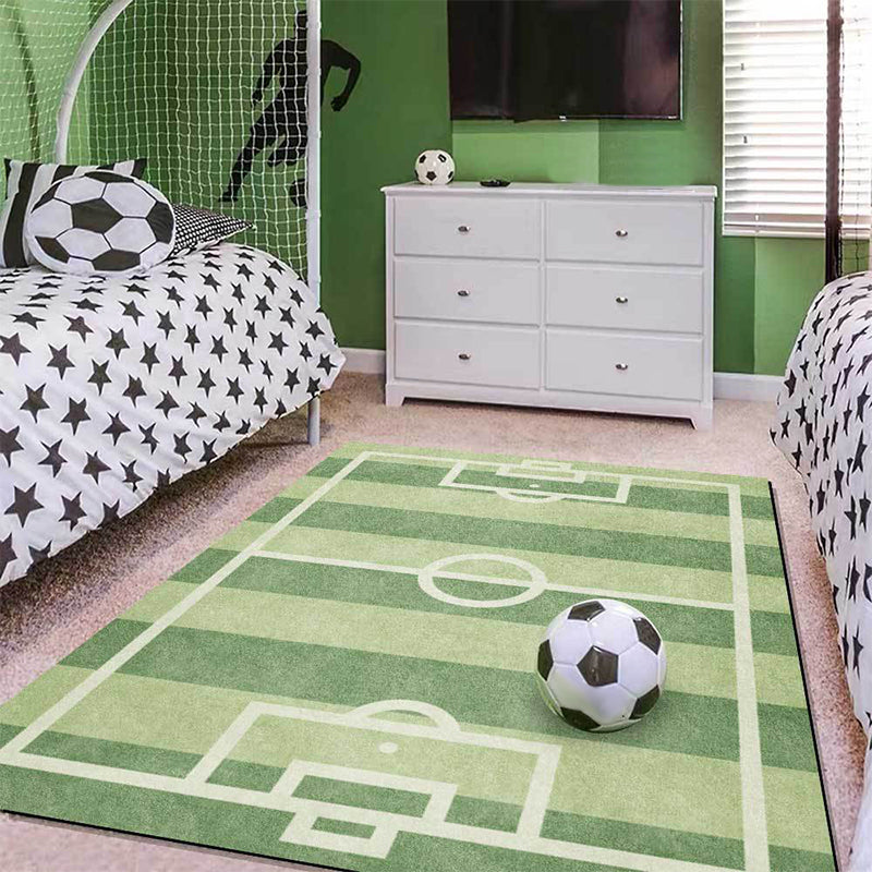 BowLift | Kids' Bedroom Rug in Green Sports Football Field Print Rug Polyester Non-Slip Back Washable Rug