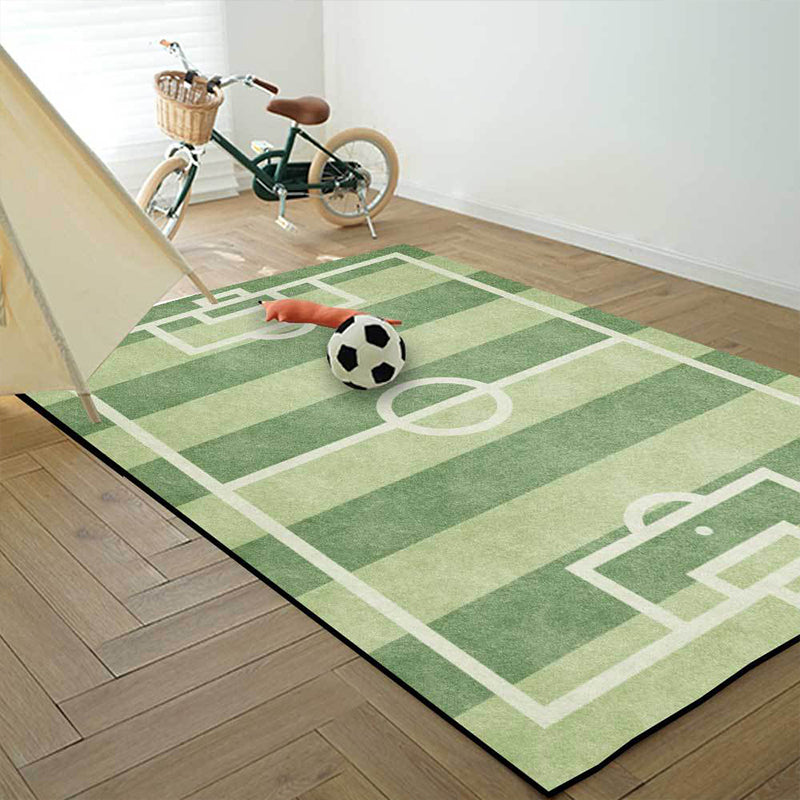 BowLift | Kids' Bedroom Rug in Green Sports Football Field Print Rug Polyester Non-Slip Back Washable Rug