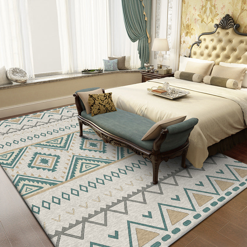 BowLift | Americana Geometric Print Rug Green Polyester Rug Machine Washable Non-Slip Rug for Living Room