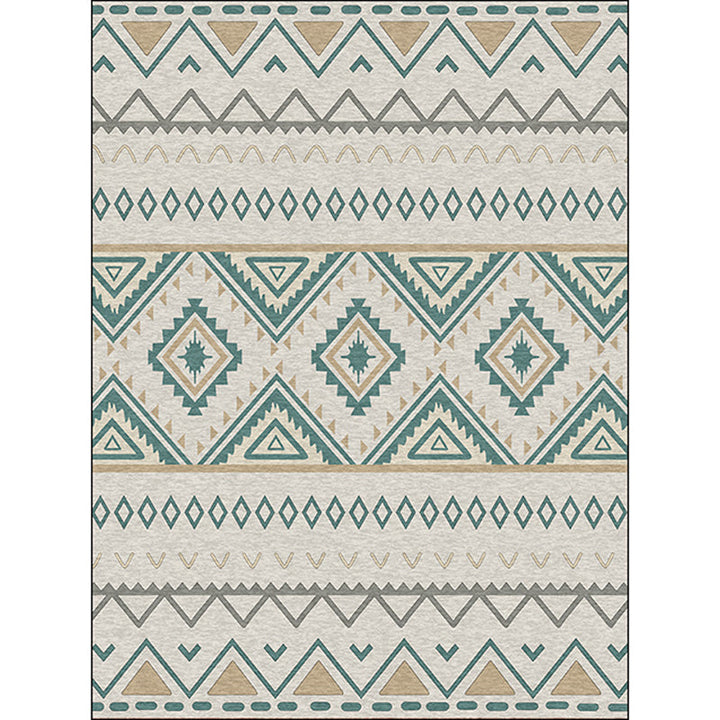 BowLift | Americana Geometric Print Rug Green Polyester Rug Machine Washable Non-Slip Rug for Living Room