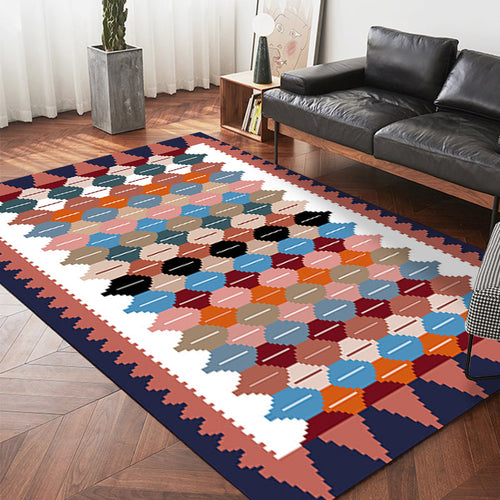 BowLift | Vintage Tribal Pattern Carpet White and Purple Traditional Carpet Polyester Washable Non-Slip Back Carpet for Bedroom