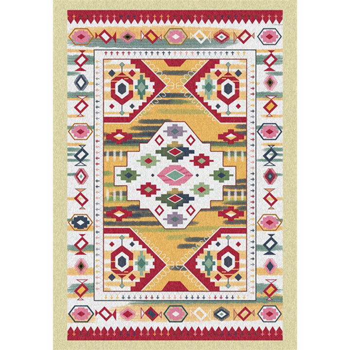 BowLift | Yellow Tribal Carpet Polyester Medallion Pattern Carpet Washable Non-slip Back Carpet for Living Room