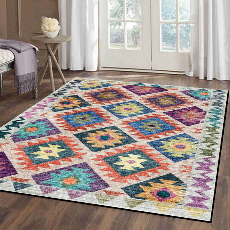 BowLift | Mediterranean certified printed carpet multicolored polyester carpet machine washable non-slip carpet for living room