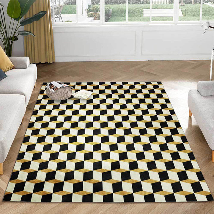 Black and Gold Modern Rug Polyester Geometric Pattern Rug Washable Non-Slip Back Rug for Living Room | Bowlift