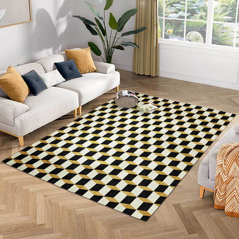 Black and Gold Modern Rug Polyester Geometric Pattern Rug Washable Non-Slip Back Rug for Living Room | Bowlift