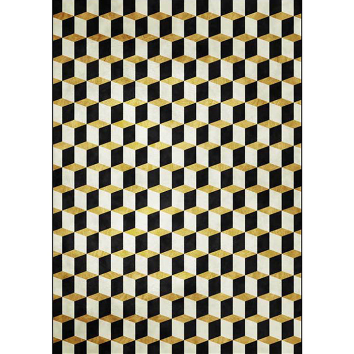 Black and Gold Modern Rug Polyester Geometric Pattern Rug Washable Non-Slip Back Rug for Living Room | Bowlift