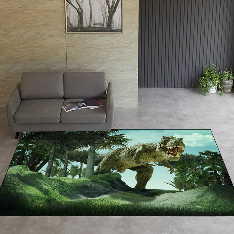Contemporary dinosaur pattern rug Green polyester rug machine washable non-slip area rug for the bedroom | Bowlift