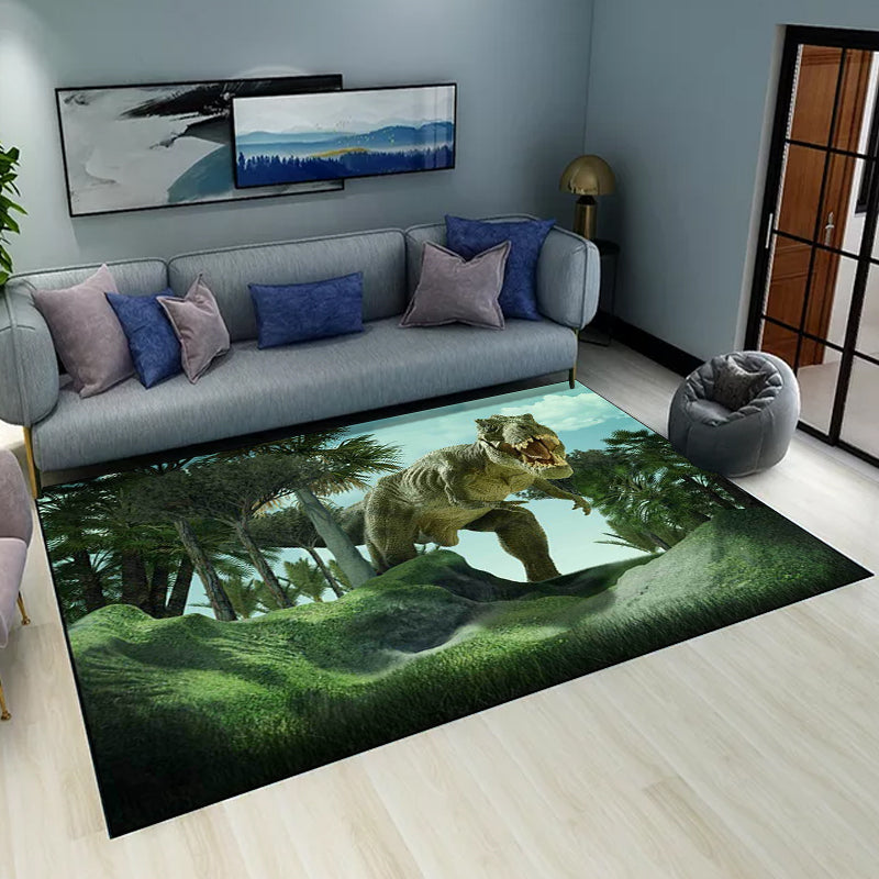 Contemporary dinosaur pattern rug Green polyester rug machine washable non-slip area rug for the bedroom | Bowlift