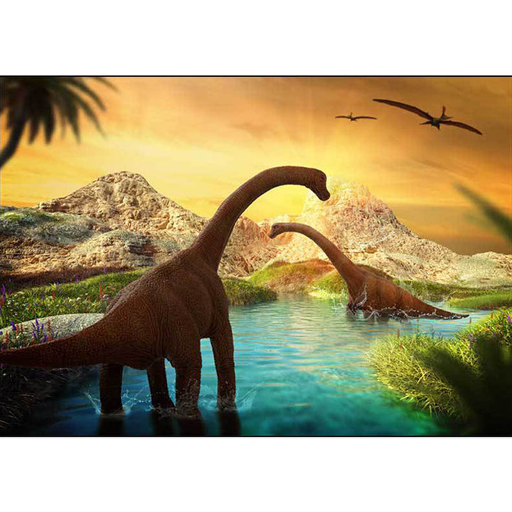 Contemporary Dinosaur Pattern Rug Yellow and Blue Polyester Rug Machine Washable Non-Slip Rug for the Bedroom | Bowlift