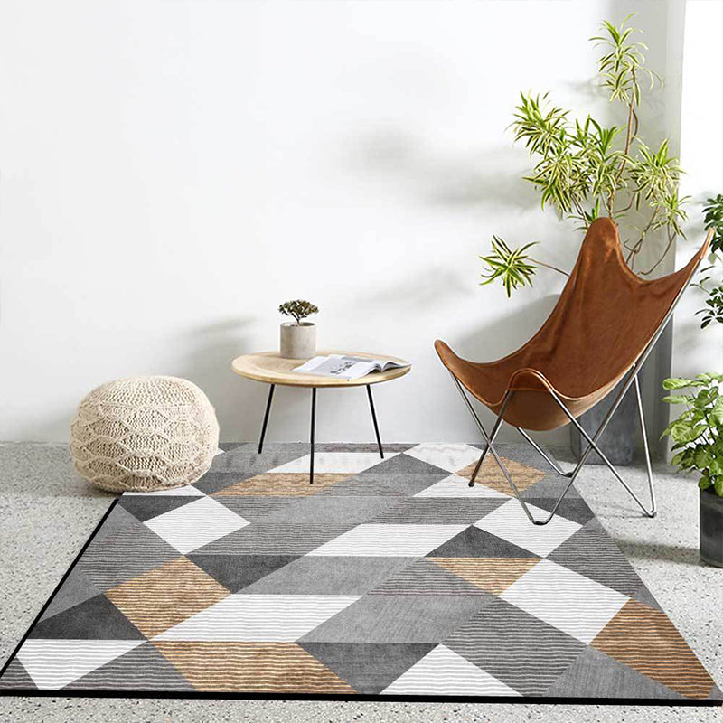 Stylish geometric pattern rug gray novelty rug polyester washable non-slip backing rug for bedroom | Bowlift