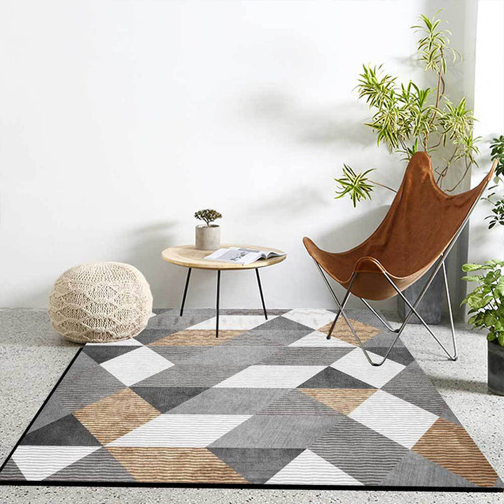 Stylish geometric pattern rug gray novelty rug polyester washable non-slip backing rug for bedroom | Bowlift