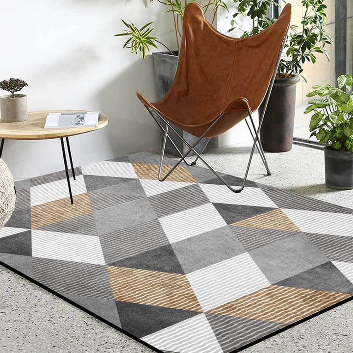 Stylish geometric pattern rug gray novelty rug polyester washable non-slip backing rug for bedroom | Bowlift