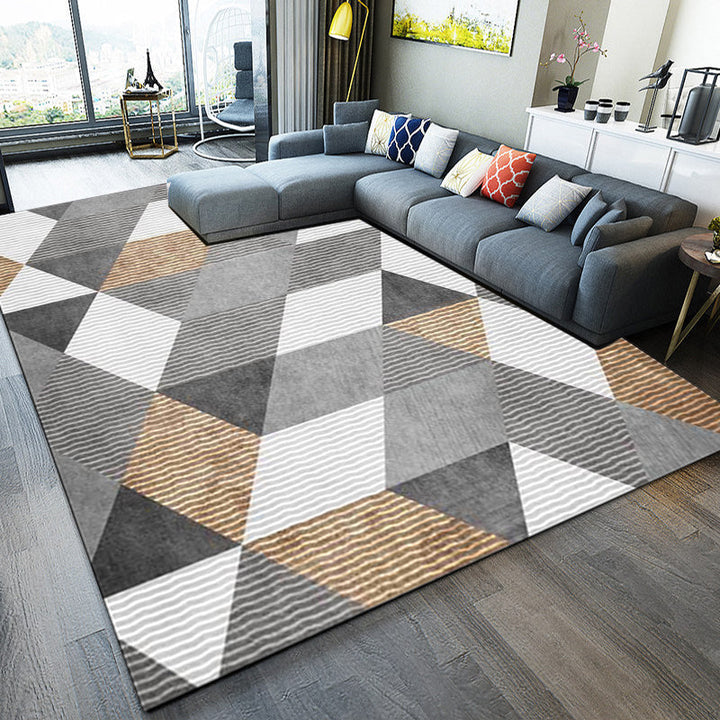 Stylish geometric pattern rug gray novelty rug polyester washable non-slip backing rug for bedroom | Bowlift
