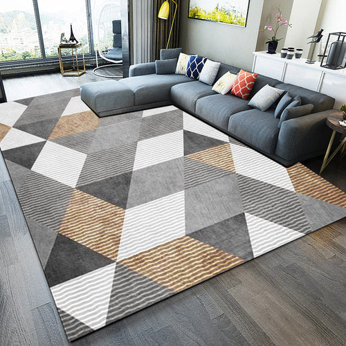 Stylish geometric pattern rug gray novelty rug polyester washable non-slip backing rug for bedroom | Bowlift