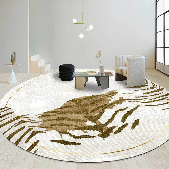 Novelty Tiger Print Rug Brown Polyester Rug Machine Washable Non-Slip Rug for the Bedroom | Bowlift
