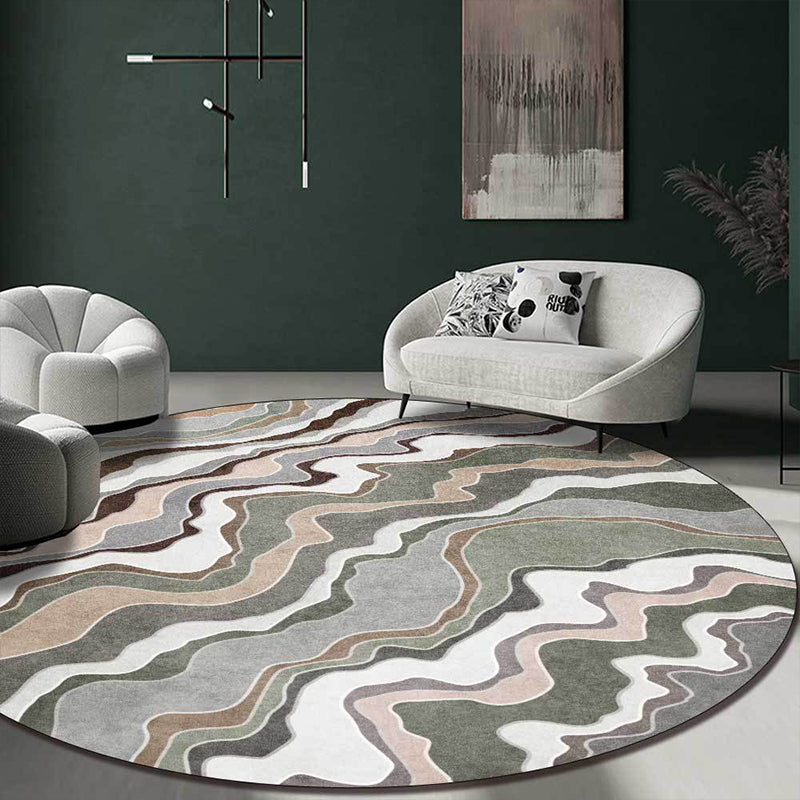 Casual swirl line pattern rug green multicolor polyester rug machine washable non-slip rug for bedroom | Bowlift