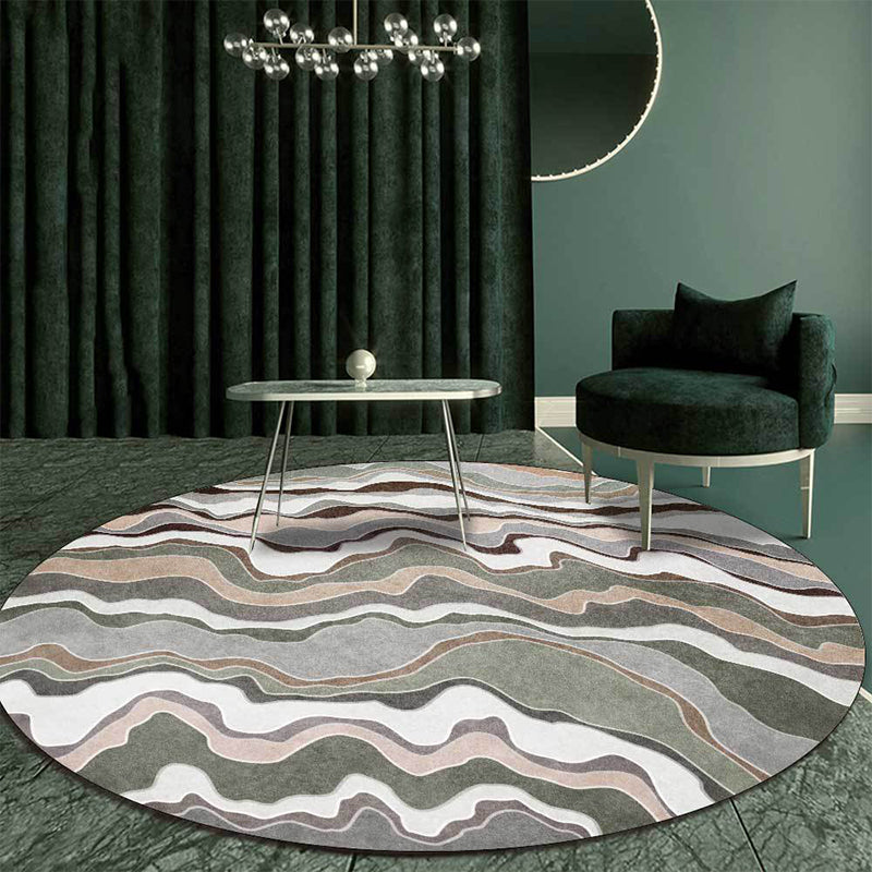 Casual swirl line pattern rug green multicolor polyester rug machine washable non-slip rug for bedroom | Bowlift