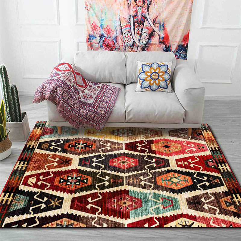 BowLift | Retro Azulejos Pattern Carpet Brown Multicolored Persian Carpet Polyester Machine Washable Non-Slip Carpet for Bedroom