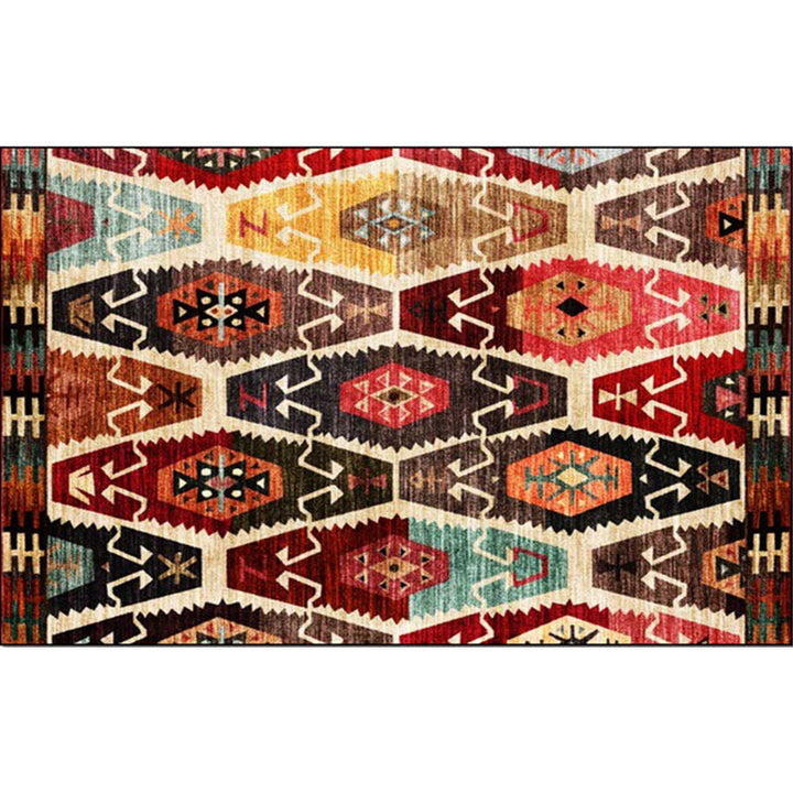BowLift | Retro Azulejos Pattern Carpet Brown Multicolored Persian Carpet Polyester Machine Washable Non-Slip Carpet for Bedroom