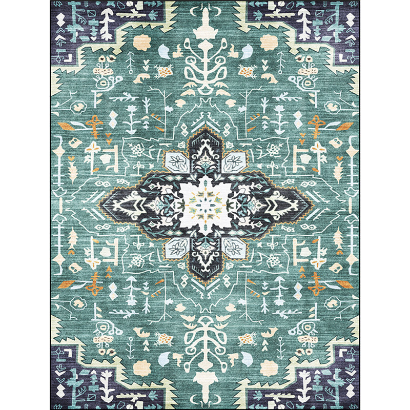 Green Persian Carpet Polyester Medallion Print Carpet washable non-slip back carpet for the living room | Bowlift