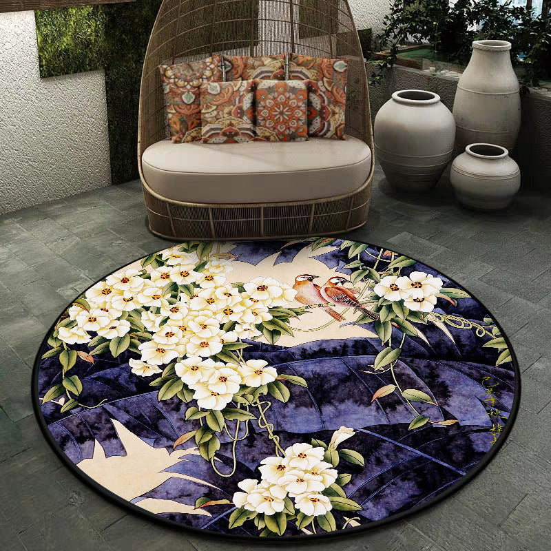 BowLift | Traditional floral pattern carpet with bird and leaf purple and white polyester carpet machine washable non-slip carpet for living room