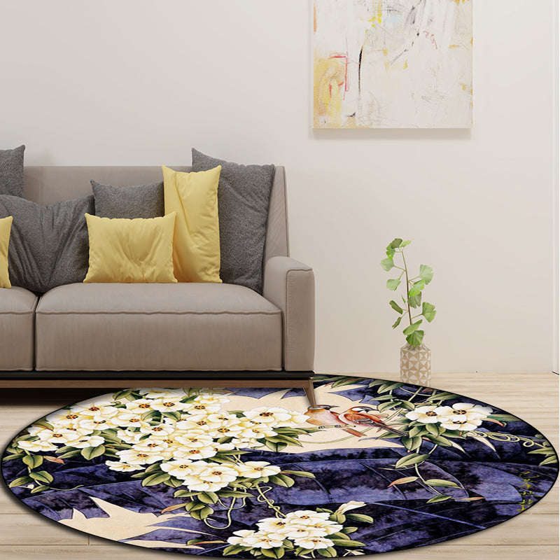 BowLift | Traditional floral pattern carpet with bird and leaf purple and white polyester carpet machine washable non-slip carpet for living room
