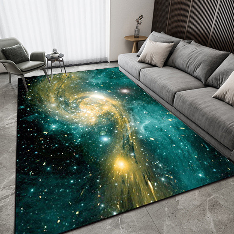 Green and yellow bedroom rug Modern space galaxy patterned rug Polypropylene anti-slip rug | Bowlift
