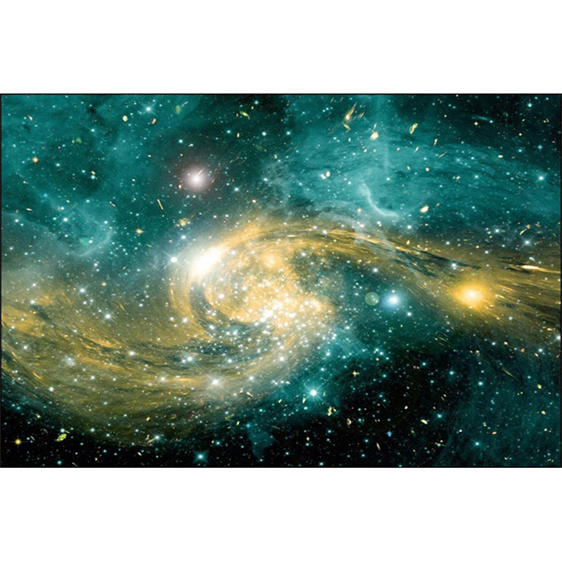 Green and yellow bedroom rug Modern space galaxy patterned rug Polypropylene anti-slip rug | Bowlift
