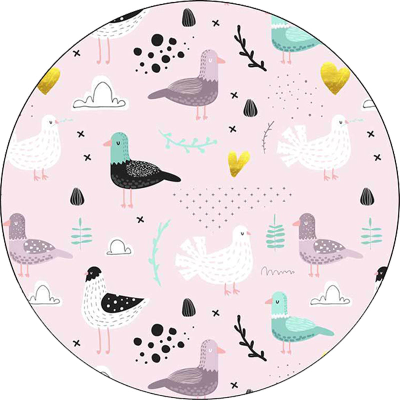 BowLift | Kids Bedroom Rug in Pink Animal Bird Leaf Pattern Rug Polyester Washable Non-Slip Rug