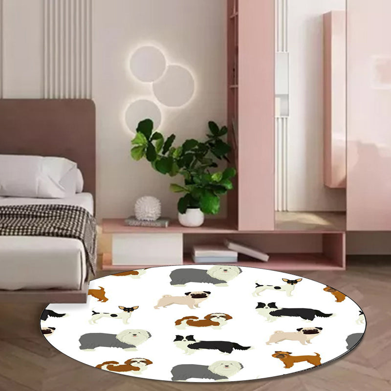 BowLift | Beautiful children's rug in white with animal dog pattern Rug Polyester Washable Stain-resistant rug for the children's room