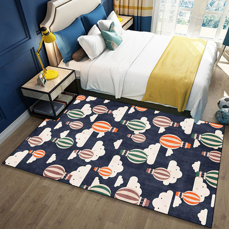 BowLift | Blue Children's Room Rug Children's Fairy Tale Hot Air Balloon Cloud Pattern Rug Polyester Machine Washable Rug
