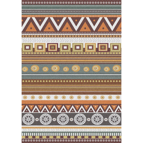 BowLift | Brown Tribal Rug Polyester Geometric and Striped Pattern Rug Washable Non-Slip Back Rug for Living Room