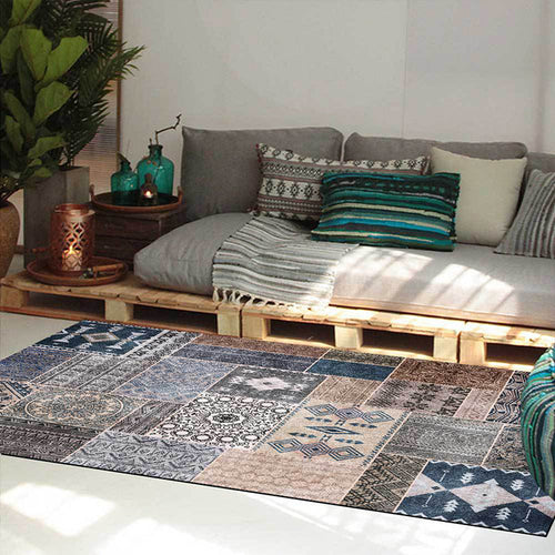BowLift | Southwestern Tribal Pattern Rug Gray Polyester Rug Machine Washable Non-Slip Rug for Living Room